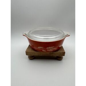 Pyrex Autumn Harvest 471-B 500ml Casserole Dish with Lid 470-C Orange Wheat USA